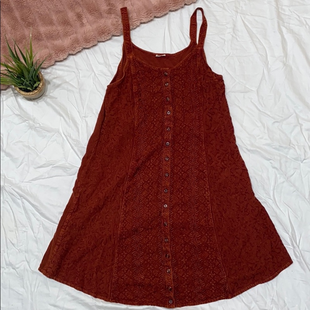 Rust Color button Down Dress, Free Size